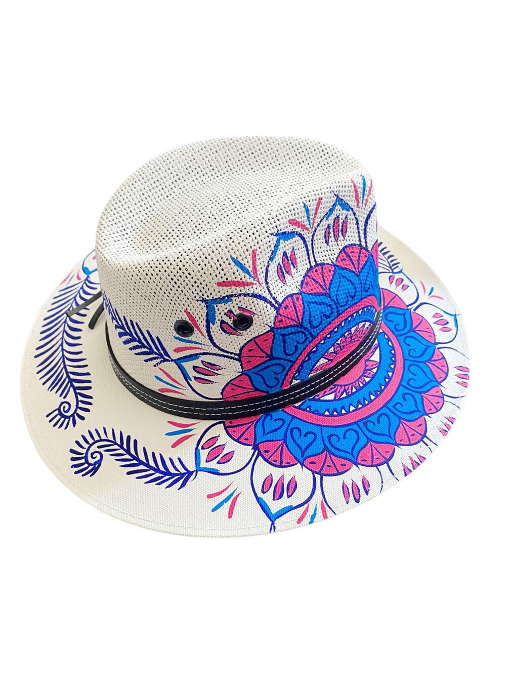 MEXICAN Artisanal Hat HandPainted Fedora Mandala Sombrero Panama Bohemian Large